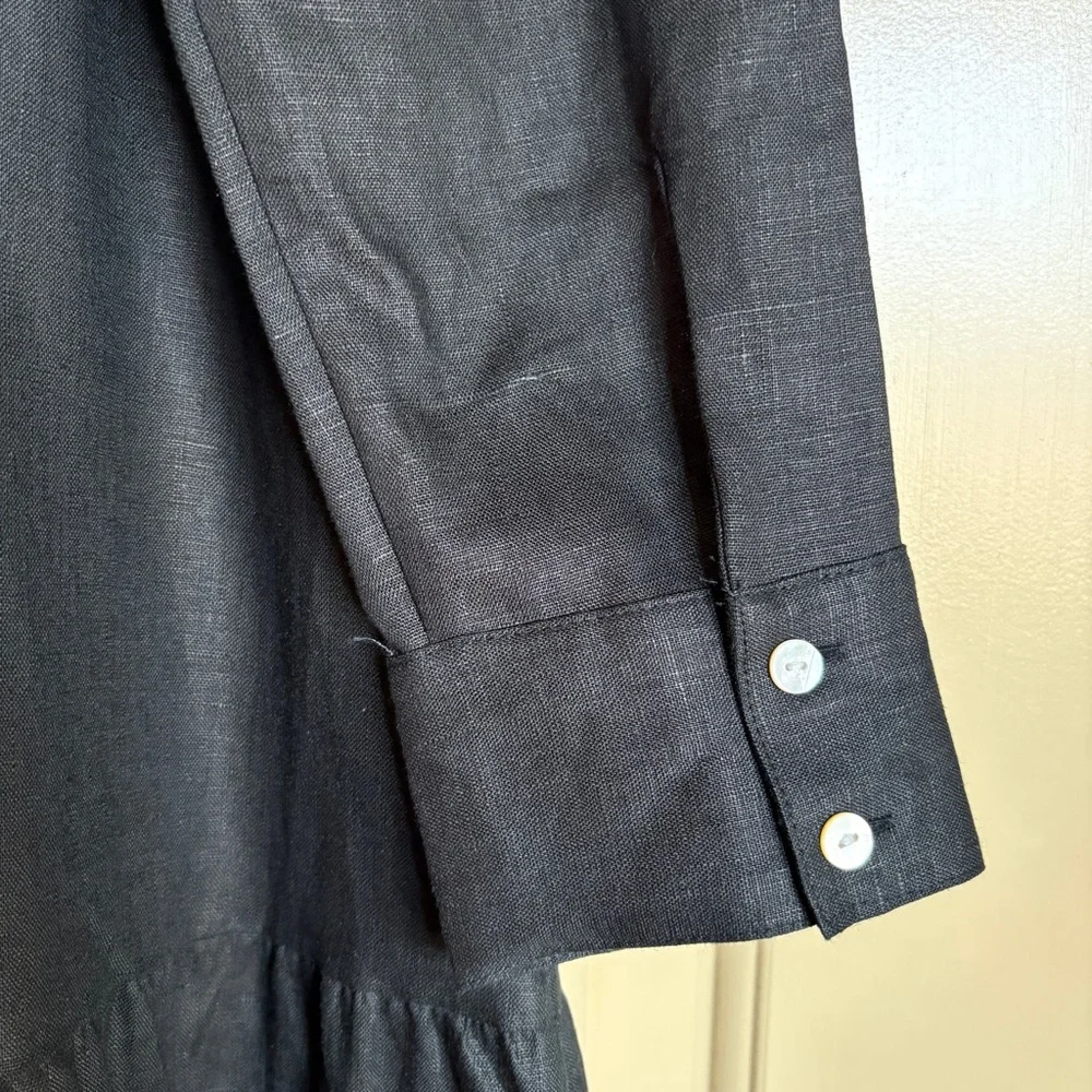 NWT Alice Walk Black 100% Linen Tiered Long Sleeve Midi Dress M - Picture 3 of 6